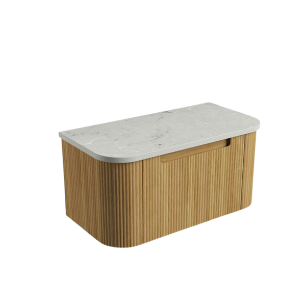 Aulic Varcelli Mono Wall Hung 900mm Harvest Oak Fluted Curved Cabinet