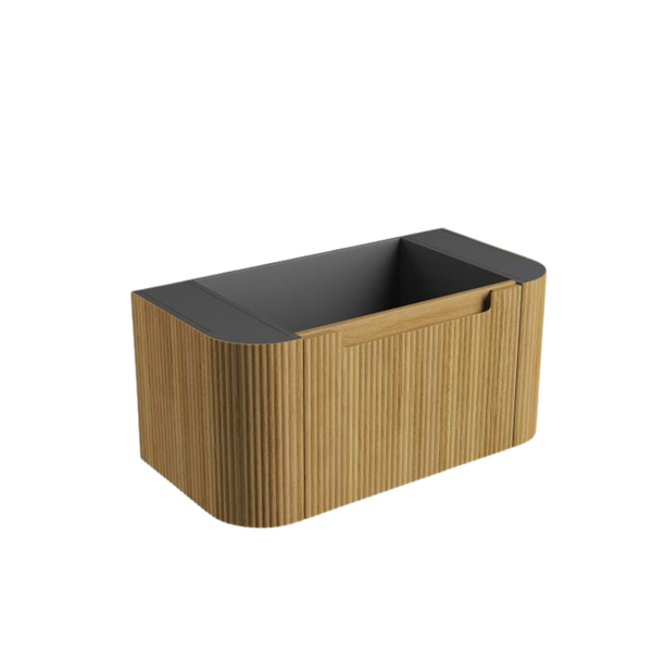 Aulic Varcelli Mono Wall Hung 900mm Harvest Oak Fluted Curved Cabinet