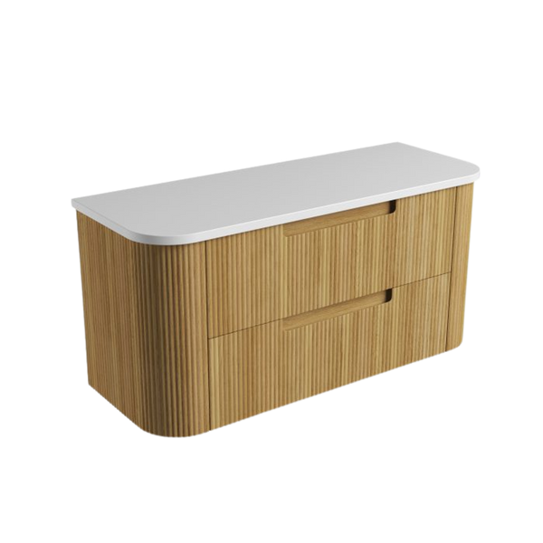 Aulic Varcelli Tier Wall Hung 1200mm Harvest Oak Fluted Curved Cabinet