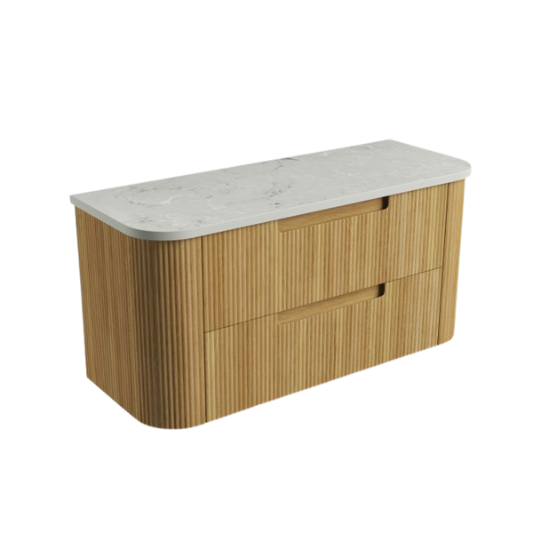 Aulic Varcelli Tier Wall Hung 1200mm Harvest Oak Fluted Curved Cabinet