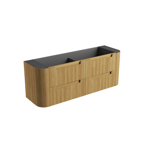 Aulic Varcelli Tier Wall Hung 1500mm Harvest Oak Fluted Curved Cabinet
