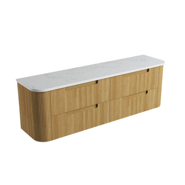 Aulic Varcelli Tier Wall Hung 1800mm Harvest Oak Fluted Curved Cabinet
