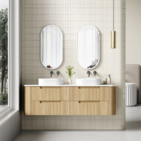 Aulic Varcelli Tier Wall Hung 1800mm Harvest Oak Fluted Curved Vanity