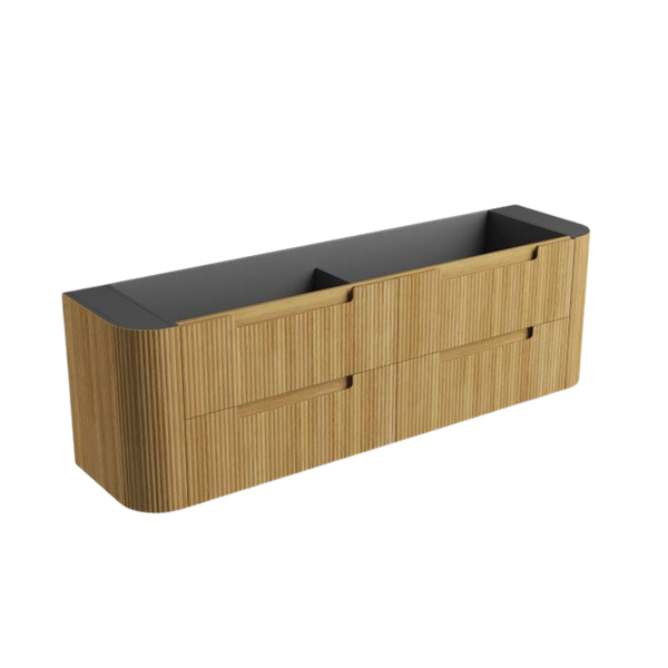 Aulic Varcelli Tier Wall Hung 1800mm Harvest Oak Fluted Curved Cabinet