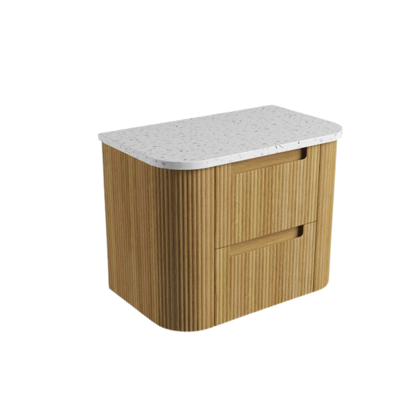 Aulic Varcelli Tier Wall Hung 750mm Harvest Oak Fluted Curved Vanity