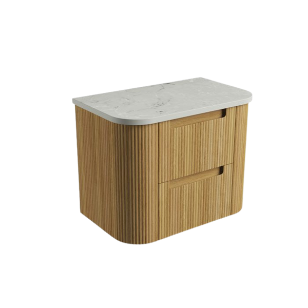 Aulic Varcelli Tier Wall Hung 750mm Harvest Oak Fluted Curved Cabinet