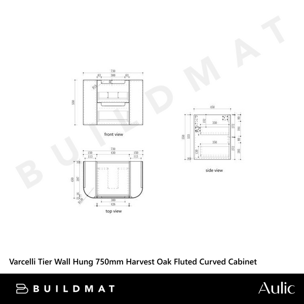 Aulic Varcelli Tier Wall Hung 750mm Harvest Oak Fluted Curved Vanity