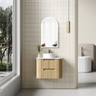 Aulic Varcelli Tier Wall Hung 750mm Harvest Oak Fluted Curved Vanity