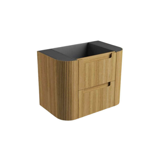 Aulic Varcelli Tier Wall Hung 750mm Harvest Oak Fluted Curved Vanity