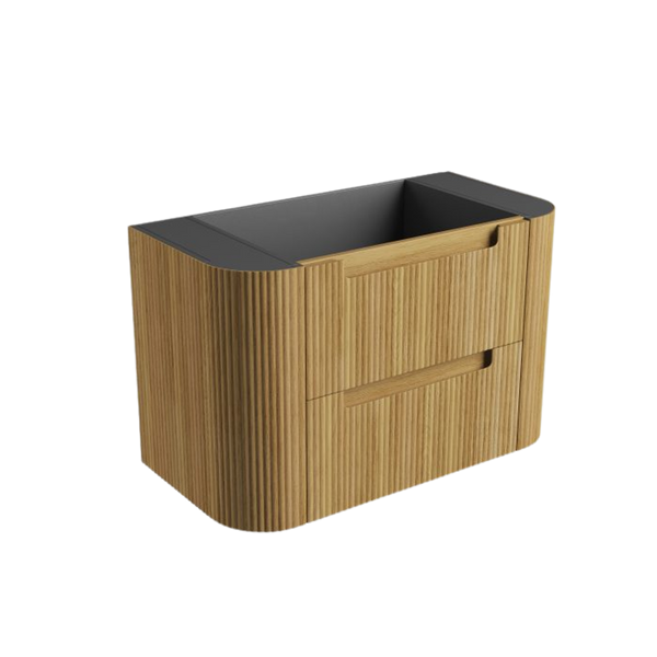 Aulic Varcelli Tier Wall Hung 900mm Harvest Oak Fluted Curved Cabinet