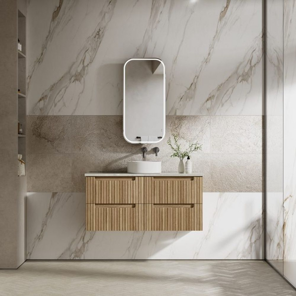 Aulic Lovina Tier Wall Hung 1200mm Harvest Oak Fluted Vanity