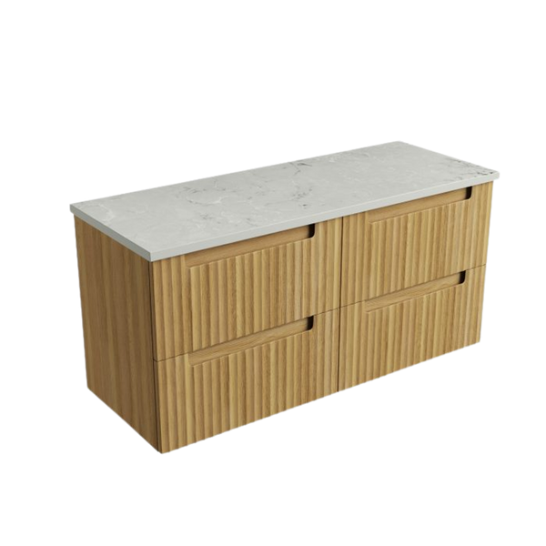 Aulic Lovina Tier Wall Hung 1200mm Harvest Oak Fluted Cabinet