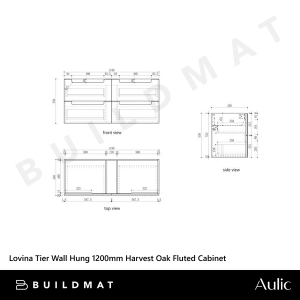 Aulic Lovina Tier Wall Hung 1200mm Harvest Oak Fluted Cabinet