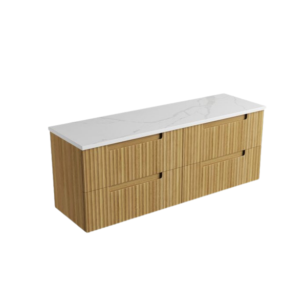 Aulic Lovina Tier Wall Hung 1500mm Harvest Oak Fluted Cabinet