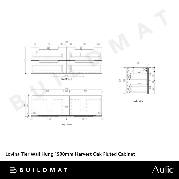 Aulic Lovina Tier Wall Hung 1500mm Harvest Oak Fluted Cabinet