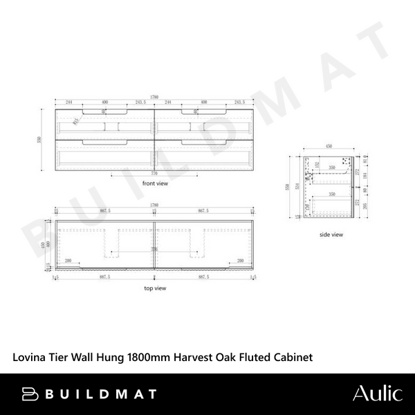 Aulic Lovina Tier Wall Hung 1800mm Harvest Oak Fluted Vanity
