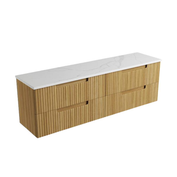 Aulic Lovina Tier Wall Hung 1800mm Harvest Oak Fluted Vanity