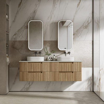 Aulic Lovina Tier Wall Hung 1800mm Harvest Oak Fluted Vanity