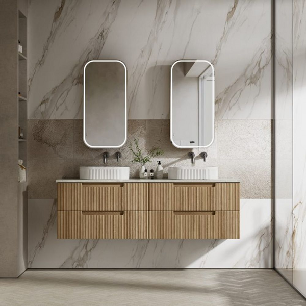 Aulic Lovina Tier Wall Hung 1800mm Harvest Oak Fluted Vanity