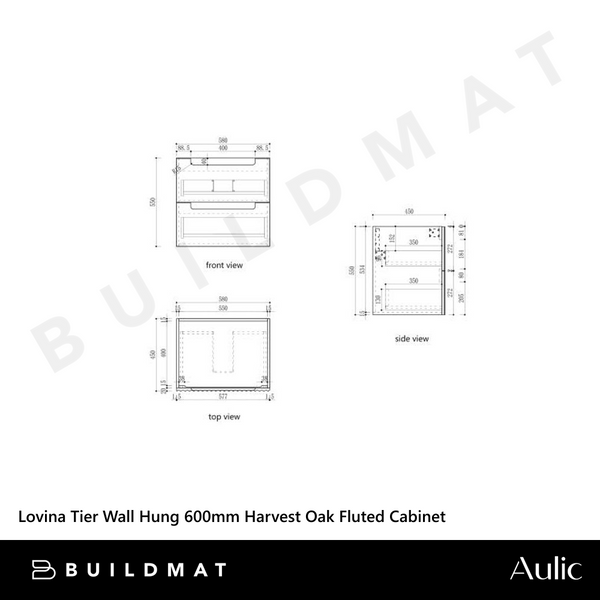 Aulic Lovina Tier Wall Hung 600mm Harvest Oak Fluted Cabinet