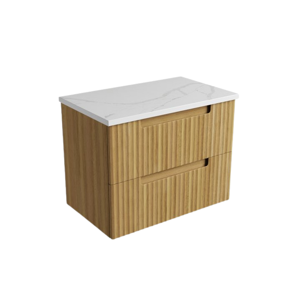 Aulic Lovina Tier Wall Hung 750mm Harvest Oak Fluted Cabinet