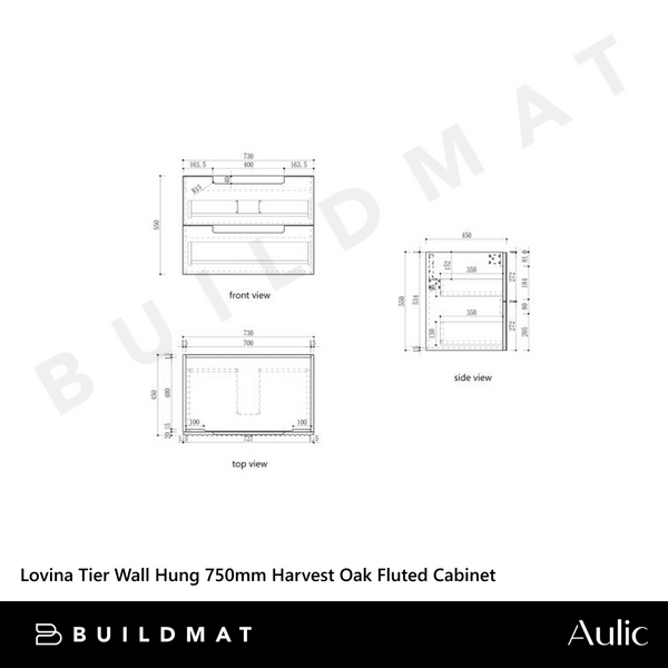 Aulic Lovina Tier Wall Hung 750mm Harvest Oak Fluted Cabinet