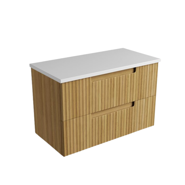 Aulic Lovina Tier Wall Hung 900mm Harvest Oak Fluted Cabinet