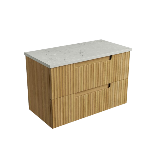 Aulic Lovina Tier Wall Hung 900mm Harvest Oak Fluted Cabinet