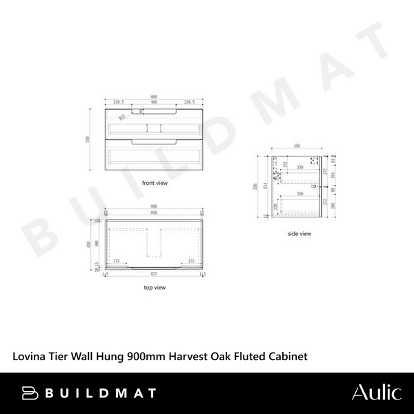 Aulic Lovina Tier Wall Hung 900mm Harvest Oak Fluted Cabinet