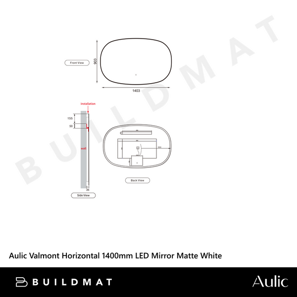 Aulic Valmont Horizontal 1400mm LED Mirror Gunmetal