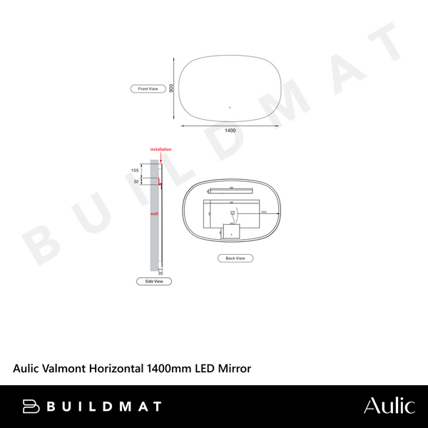 Aulic Valmont Horizontal 1400mm LED Mirror Frameless