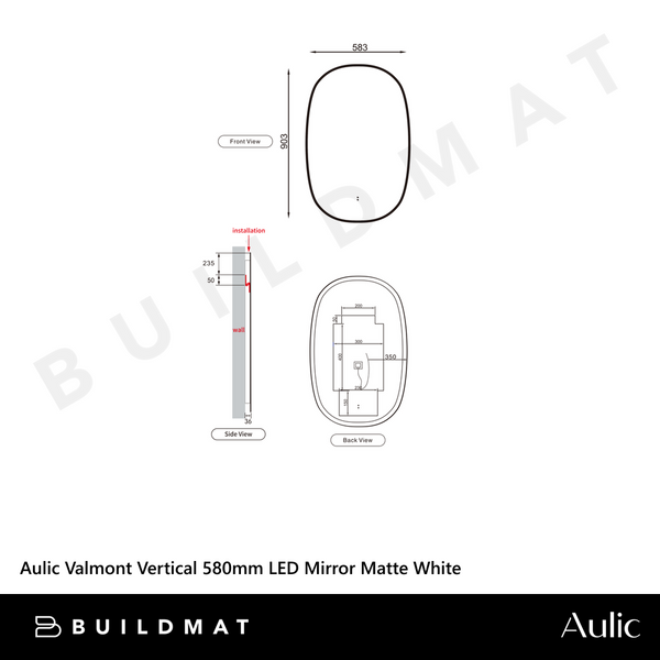 Aulic Valmont Vertical 580mm LED Mirror Brushed Gold