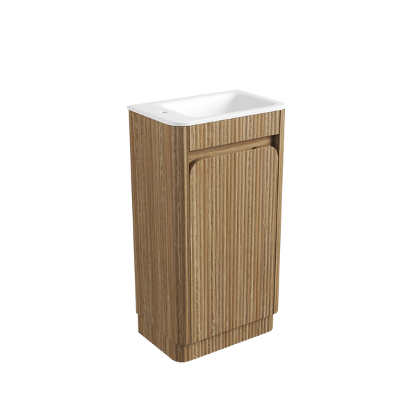 Aulic Mini Hartelle Fluted Floor Standing 470mm Vanity Harvest Oak