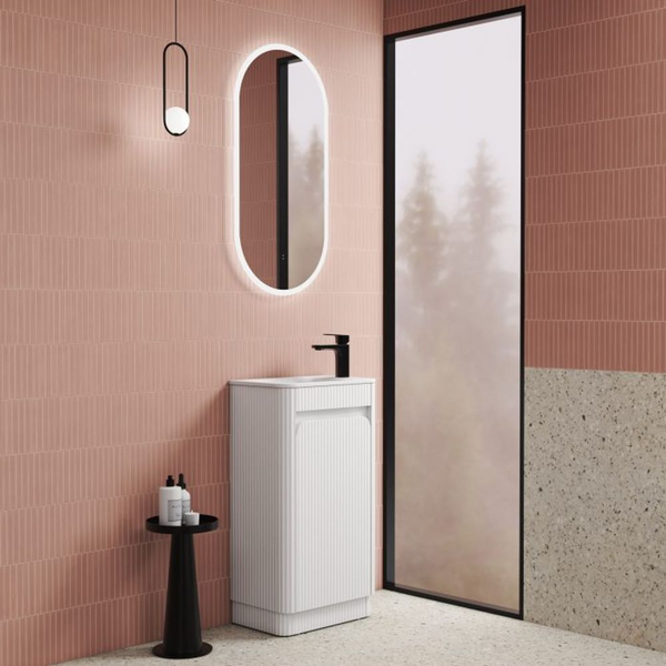 Aulic Mini Hartelle Fluted Floor Standing 470mm Vanity Matte White