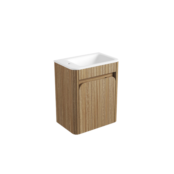 Aulic Mini Hartelle Fluted Wall Hung 470mm Vanity Harvest Oak