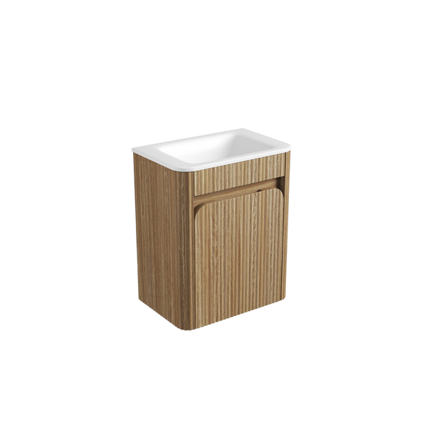 Aulic Mini Hartelle Fluted Wall Hung 470mm Vanity Harvest Oak