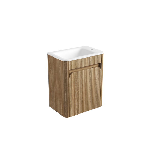 Aulic Mini Hartelle Fluted Wall Hung 470mm Vanity Harvest Oak