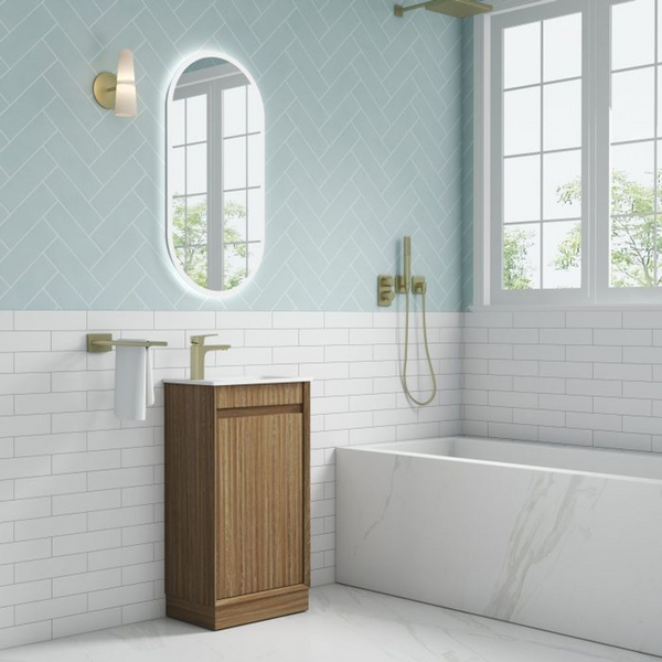 Aulic Mini Ravia Fluted Floor Standing 450mm Vanity Harvest Oak