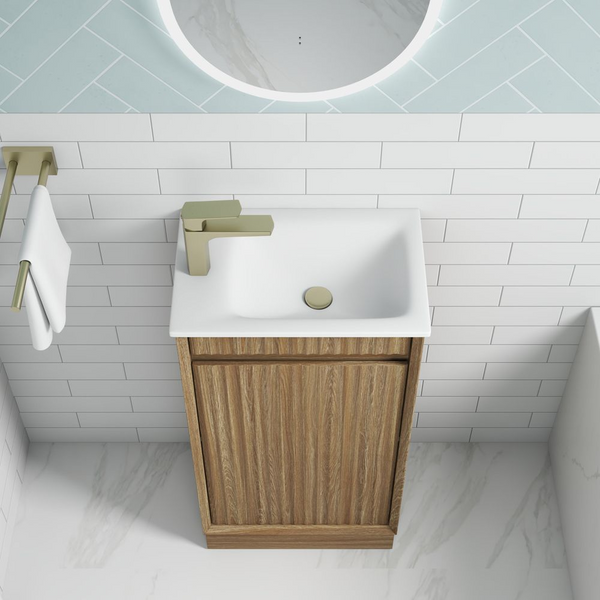 Aulic Mini Ravia Fluted Floor Standing 450mm Vanity Harvest Oak