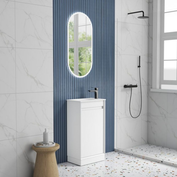 Aulic Mini Ravia Fluted Floor Standing 450mm Vanity Matte White