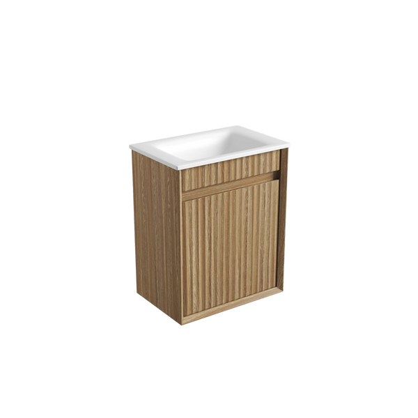 Aulic Mini Ravia Fluted Wall Hung 450mm Vanity Harvest Oak