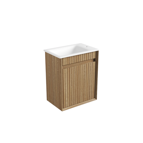 Aulic Mini Ravia Fluted Wall Hung 450mm Vanity Harvest Oak