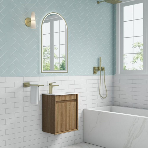 Aulic Mini Ravia Fluted Wall Hung 450mm Vanity Harvest Oak