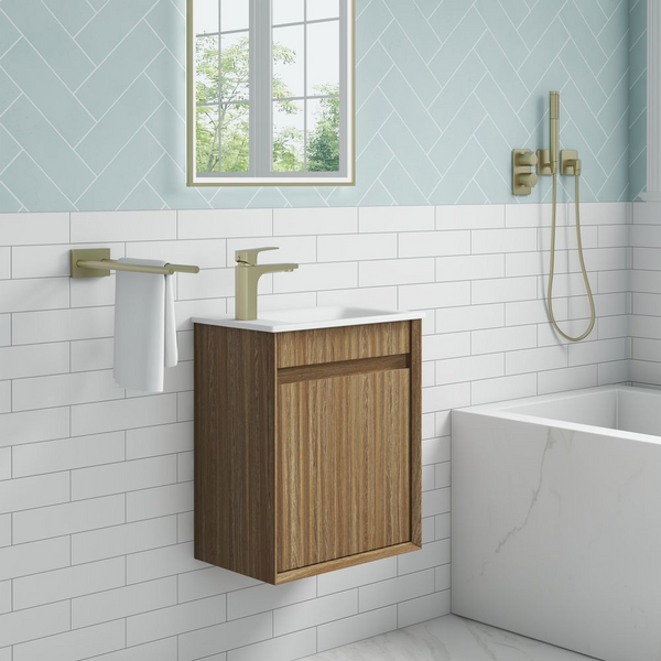 Aulic Mini Ravia Fluted Wall Hung 450mm Vanity Harvest Oak