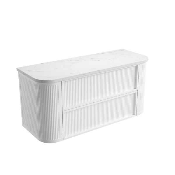 Aulic Ramee Fluted Wall Hung 1200mm Vanity Matte White