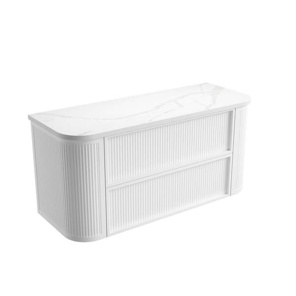 Aulic Ramee Fluted Wall Hung 1200mm Vanity Matte White