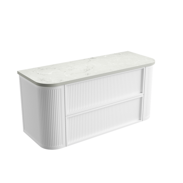 Aulic Ramee Fluted Wall Hung 1200mm Vanity Matte White