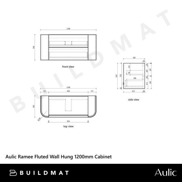 Aulic Ramee Fluted Wall Hung 1200mm Vanity Matte White