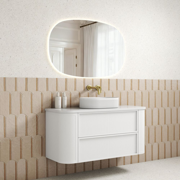 Aulic Ramee Fluted Wall Hung 1200mm Vanity Matte White
