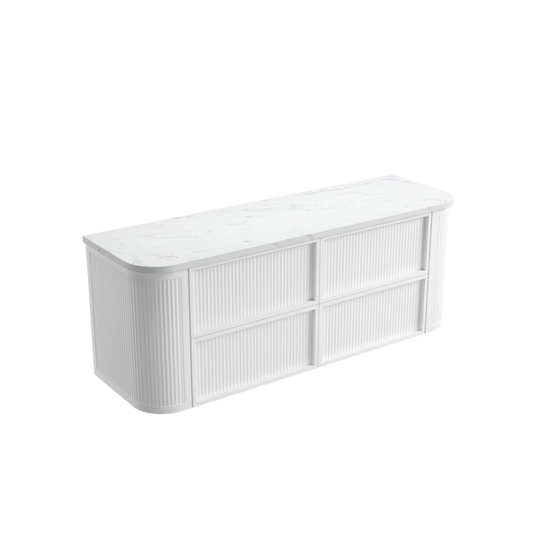 Aulic Ramee Fluted Wall Hung 1500mm Vanity Matte White